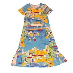 Vintage Laguna Bay Maxi Dress Small Petite Cotton Short Sleeve 90s Cruise USA
